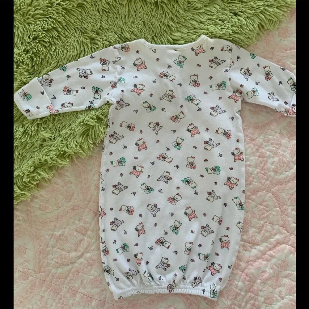 VTG Miniwear Sleeping Gown Sack 1 Piece Hat  Bears 3 PC Set Pajama White Newborn